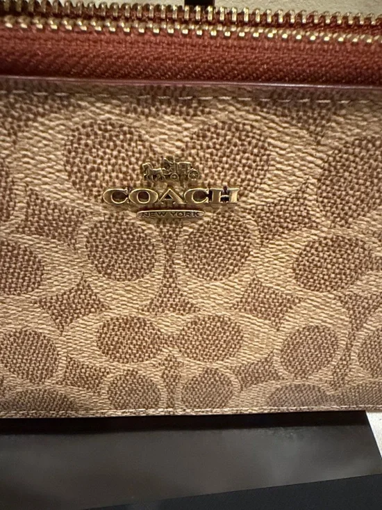 Coach Brown Signature Coated Canvas Crossbody with Tan Leather Trim - Picture 2 of 12